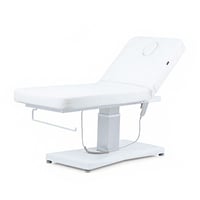 Lettino da massaggio elettrico Hern+: un motore, altezza regolabile, materasso monoblocco e rivestimento in PU bianco.