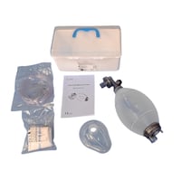 Rianimatore manuale in silicone senza lattice per ventilazione e rianimazione. Disponibile nelle versioni per adulti e pediatriche.