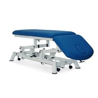 Barella da visita idraulica: due corpi, con schienale reclinabile negativo, portarotolo, cuffia facciale e ruote a scomparsa