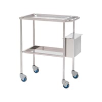 Carrello Priest con due vassoi e pattumiera: realizzato in acciaio cromato (60 x 40 x 80 cm)