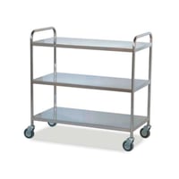 Carrello distribuzione materiale ospedaliero: realizzato in acciaio inox con tre ripiani (95 x 55 x 95 cm)