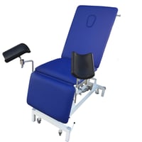 Set di due gambali per ginecologia Goepel: In acciaio inox, con snodo sferico, aggancio fisso su barella a boccola e maniglia