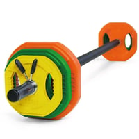 Set completo per allenamento di forza da 17,5 kg: bilanciere + dischi + morsetti
