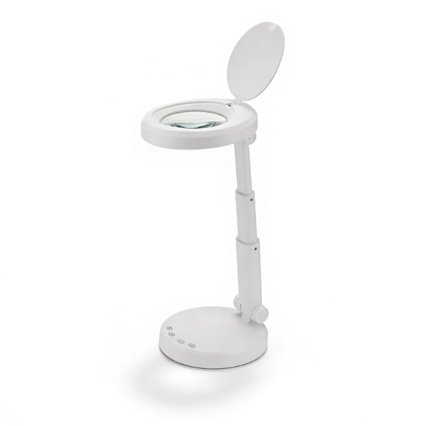 Lampada da tavolo a LED FLIP con lente d'ingrandimento 5x: per lavori di precisione in ambito estetico, manicure o elettronica.