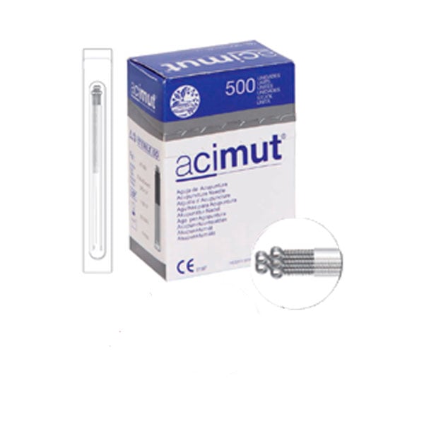 Ago per agopuntura in acciaio siliconato con manico in argento con testina e guida (Azimut)