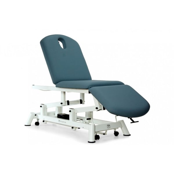 Barella da visita idraulica: tre corpi, tipo poltrona, con portarotolo, visiera e ruote retrattili