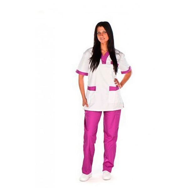 ULTIME MISURE - Cappotto sanitario unisex Kinefis in bianco e viola. Tergal 200 grammi (Taglia L: 48)