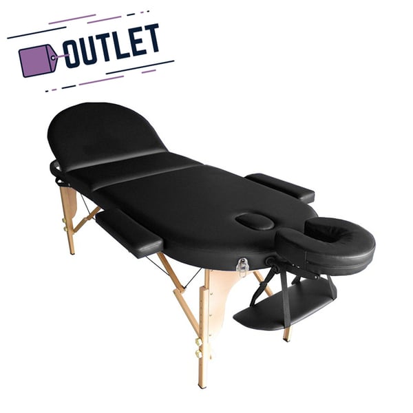 Barella pieghevole in legno Kinefis Wood Pro: tre corpi, testa ovale regolabile, 195 x 70 cm (Nero) - OUTLET