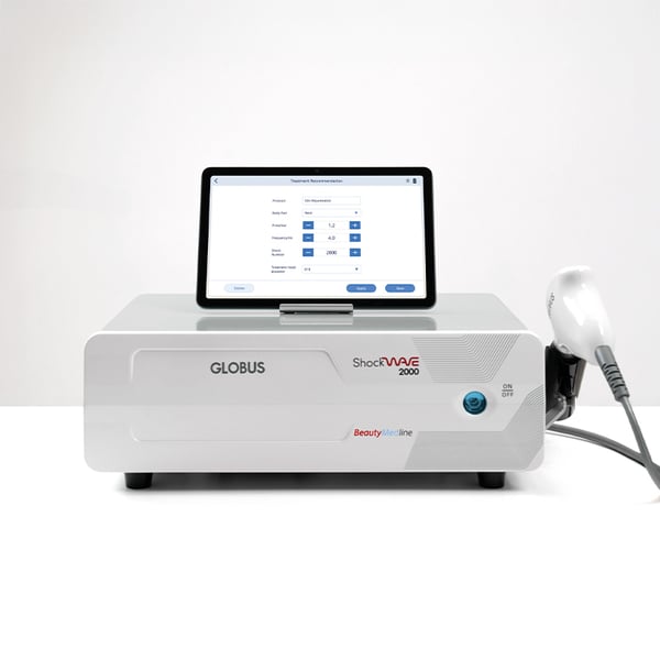 Onde d'urto radiali linea Shockwave 2000 BeautyMed: Apparecchiatura con generatore pneumatico per estetica e fisioterapia con 107 programmi