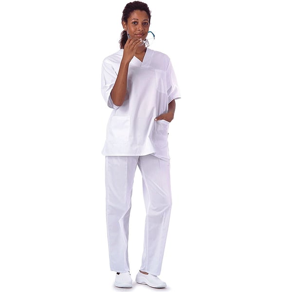 Casacca sanitaria unisex con collo a V - Bianco