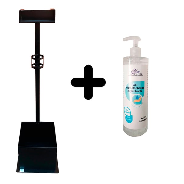 Dispenser igienico verticale con cestino, porta gel e maschere + gel idroalcolico in regalo (500 ml)