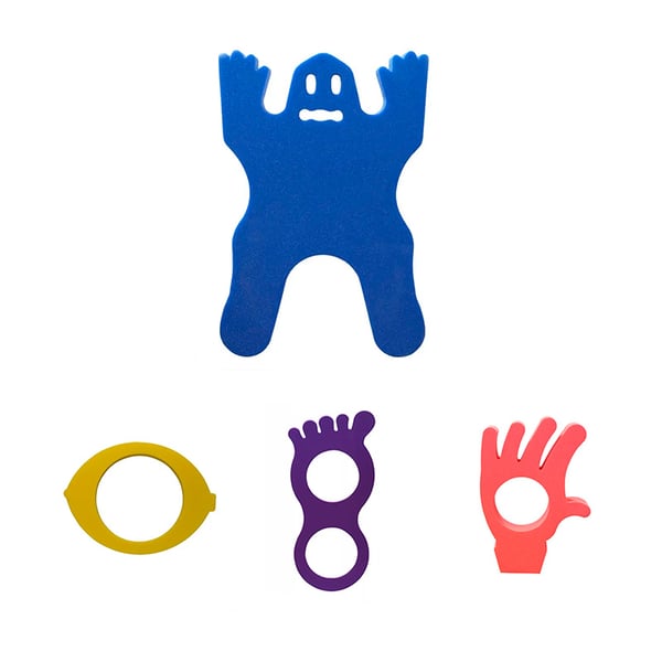 Confezione da 4 mini arazzi: piede, mano, limone e fantasma