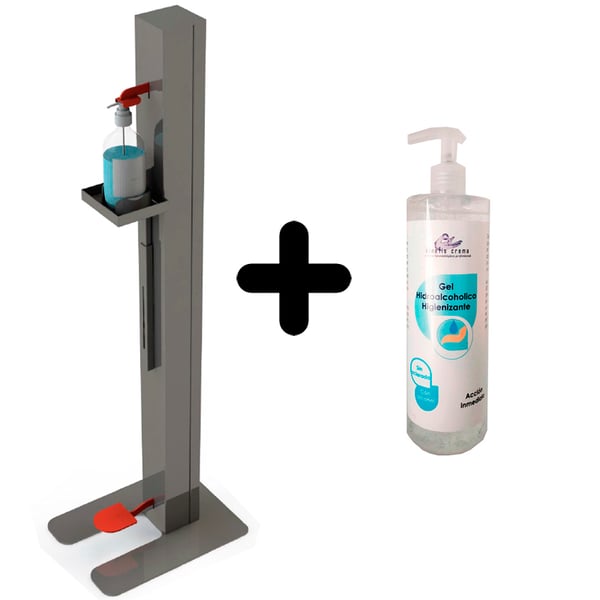 Armadio dispenser COVID-19: regolazione in altezza e funzionamento automatico con il piede + gel idroalcolico gratuito (500 ml)
