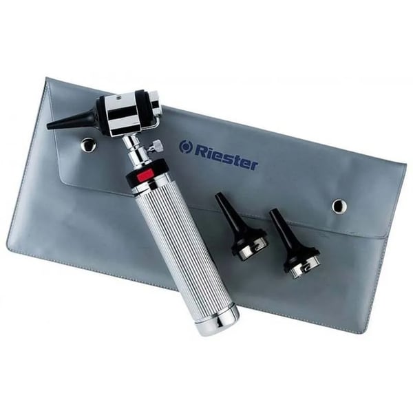 Otoscopio/oftalmoscopio sottovuoto Riester uni III May 2,7V, con impugnatura per batterie di tipo C e con reostato