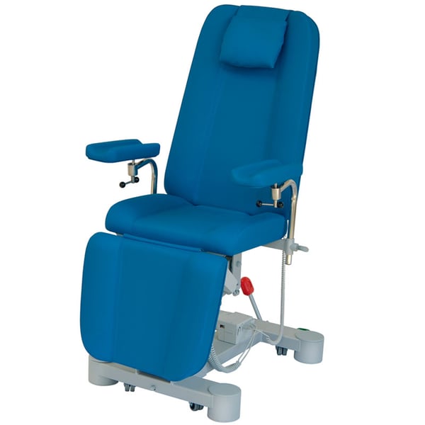 Poltrona per prelievo sangue con Trendelenburg: struttura in acciaio, altezza regolabile elettricamente e inclinazione elettrica del sedile (colori disponibili)