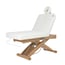 Lettino da massaggio elettrico Cyx+: tre motori, materasso SuperSoft, rivestimento in PU bianco e finitura in legno naturale.