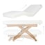 Lettino da massaggio elettrico Cyx+: tre motori, materasso SuperSoft, rivestimento in PU bianco e finitura in legno naturale.