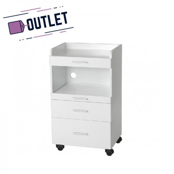 Carrello Aux in legno bianco: Dotato di tre cassetti e vano centrale per alloggiare la strumentazione - OUTLET Carrello Aux in legno bianco: Dotato di tre cassetti e vano centrale per alloggiare la strumentazione - OUTLET
