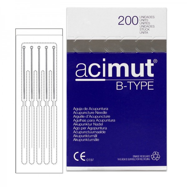 Aghi per agopuntura Azimut Tipo B - Manico argentato con testa tonda senza guida in blister da cinque aghi Aghi per agopuntura Azimut Tipo B - Manico argentato con testa tonda senza guida in blister da cinque aghi
