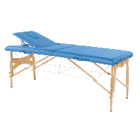Tavolo pieghevole Ecoposturale: due sezioni, con struttura regolabile in legno naturale e foro facciale (182 x 70 cm)