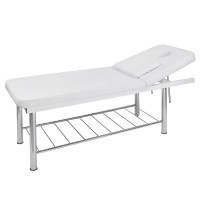 Beauty table Ilim: Struttura fissa a due corpi cromata, inclinazione manuale dello schienale e foro facciale Beauty table Ilim: Struttura fissa a due corpi cromata, inclinazione manuale dello schienale e foro facciale