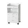 Carrello ausiliario in legno bianco: Dotato di tre cassetti e vano centrale per l'alloggiamento della strumentazione