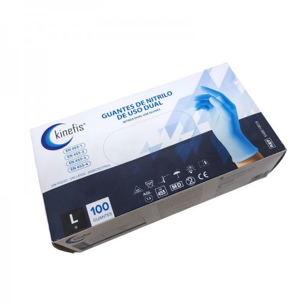 Guanti in nitrile ambidestri, senza polvere, blu: con certificazione EN455-4 e EN374-5 (scatola da 100 unità)