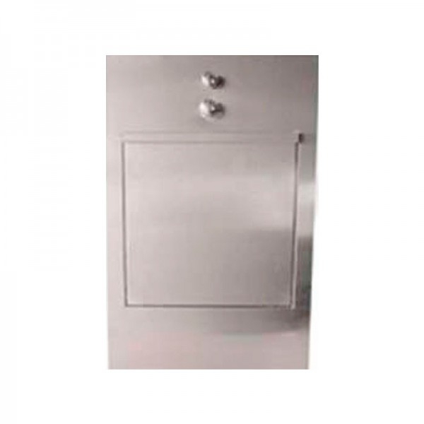 Rondella a cuneo a parete con fluxor e vasca di stampaggio temporizzata: realizzata in acciaio inox con supporto cuneo interno (45 x 30 x 75 cm) Rondella a cuneo a parete con fluxor e vasca di stampaggio temporizzata: realizzata in acciaio inox con supporto cuneo interno (45 x 30 x 75 cm)