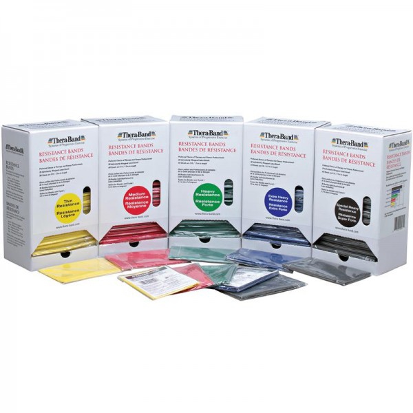 Thera Band Dispenser: scatola con 30 elastici da 1,5 metri confezionati singolarmente Thera Band Dispenser: scatola con 30 elastici da 1,5 metri confezionati singolarmente