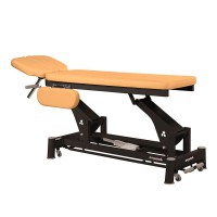 Lettino da massaggio elettrico tecnico Ecoposturale: due corpi con bracci snodabili, struttura a bielle nera e testa T05 (50 x 188 cm)