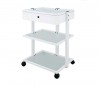 Carrello multifunzione metallico bianco per fisioterapia, pedicure ed estetica: dotato di 2 ripiani in vetro traslucido e portachiavi Carrello multifunzione metallico bianco per fisioterapia, pedicure ed estetica: dotato di 2 ripiani in vetro traslucido e portachiavi
