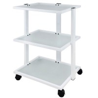 Carrello multifunzionale in metallo bianco per fisioterapia, podologia ed estetica: dotato di tre ripiani in vetro traslucido Carrello multifunzionale in metallo bianco per fisioterapia, podologia ed estetica: dotato di tre ripiani in vetro traslucido