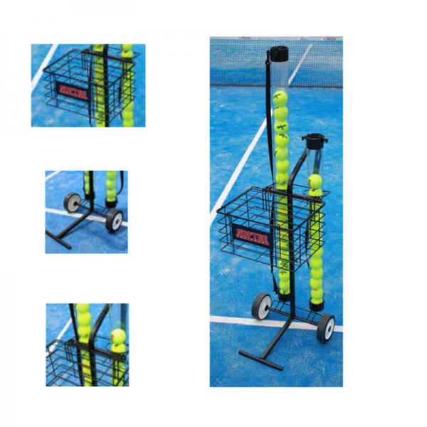 Portapalline da tennis/paddle: cestello mobile e divisori rotondi per due tubi raccogli palline e capacità per 80 palline Portapalline da tennis/paddle: cestello mobile e divisori rotondi per due tubi raccogli palline e capacità per 80 palline