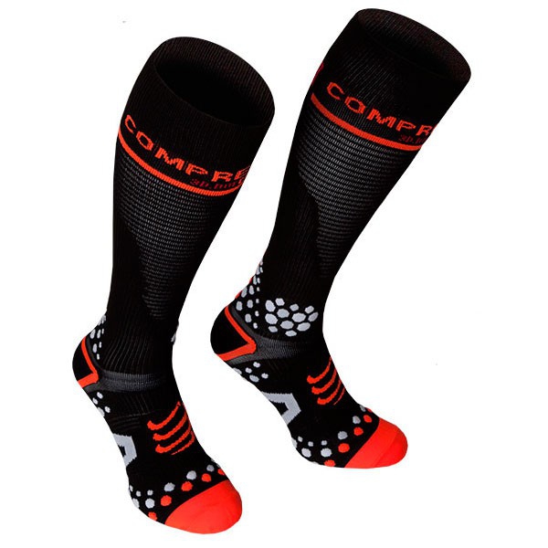 ULTIME MISURE - Compressport Full Socks V2 - Calza tecnica ultra alta - Colore nero (taglia 1S-1M)