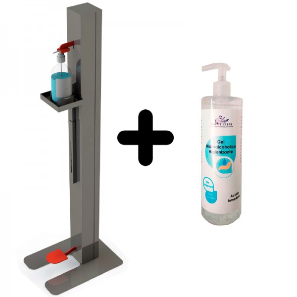 Armadio dispenser COVID-19: regolazione in altezza e funzionamento automatico con il piede + gel idroalcolico gratuito (500 ml)