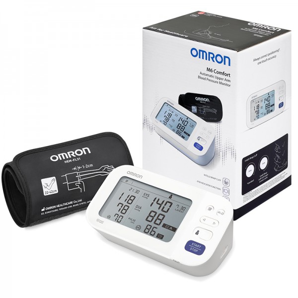 Sfigmomanometro automatico da braccio Omron M6 Comfort: con rilevamento dell'aritmia, doppio schermo e risultati più accurati (HEM-7360-E)