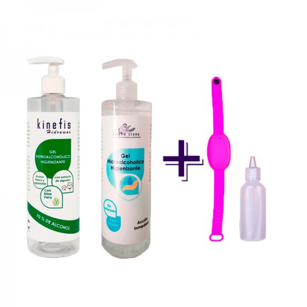 Confezione di gel idroalcolico per famiglie: Kinefis Raer (500 ml) + Kinefis profumato (500 ml) + braccialetto ricaricabile con flacone dispenser regalo Confezione di gel idroalcolico per famiglie: Kinefis Raer (500 ml) + Kinefis profumato (500 ml) + braccialetto ricaricabile con flacone dispenser regalo